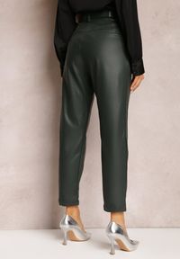 Renee - Zielone Szerokie Spodnie z Ekoskóry High Waist z Paskiem Ursullas. Stan: podwyższony. Kolor: zielony. Sezon: jesień, zima #3