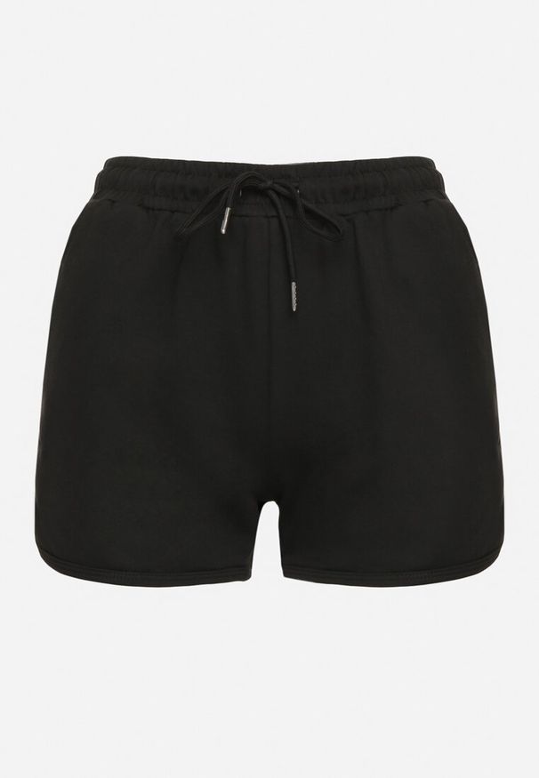 Born2be - Czarne Dresowe Szorty z Bawełną High Waist Floratess. Okazja: do pracy, na spacer. Stan: podwyższony. Kolor: czarny. Materiał: dresówka, bawełna. Długość: krótkie. Wzór: kwiaty. Sezon: lato. Styl: elegancki