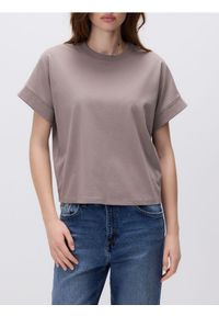 Reserved - Bawełniany t-shirt - brązowy. Kolor: brązowy. Materiał: bawełna