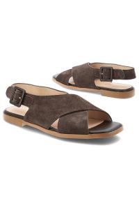 Sandały damskie S.Barski, cholewka ze skóry naturalnej zamszowej zapinane na sprzączkę, brązowe, JC61-1001. Zapięcie: sprzączka. Kolor: brązowy. Materiał: skóra, zamsz #4