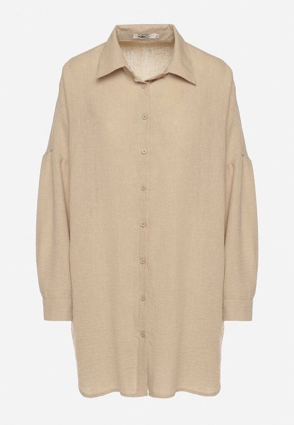Born2be - Beżowa Klasyczna Koszula o Kroju Oversize Maronira. Okazja: na co dzień. Typ kołnierza: kołnierzyk klasyczny. Kolor: beżowy. Materiał: jeans. Styl: klasyczny