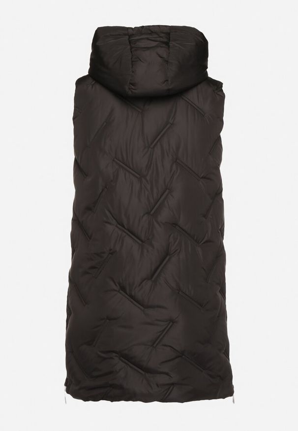 Born2be - Czarna Pikowana Kamizelka z Kapturem i Kieszeniami Esarivie. Okazja: na spacer. Typ kołnierza: kaptur. Kolekcja: plus size. Kolor: czarny. Materiał: jeans