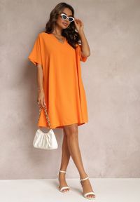 Renee - Pomarańczowa Sukienka o Kroju Nietoperza z Ozdobnym Wiązaniem na Plecach Cylean. Kolor: pomarańczowy #4