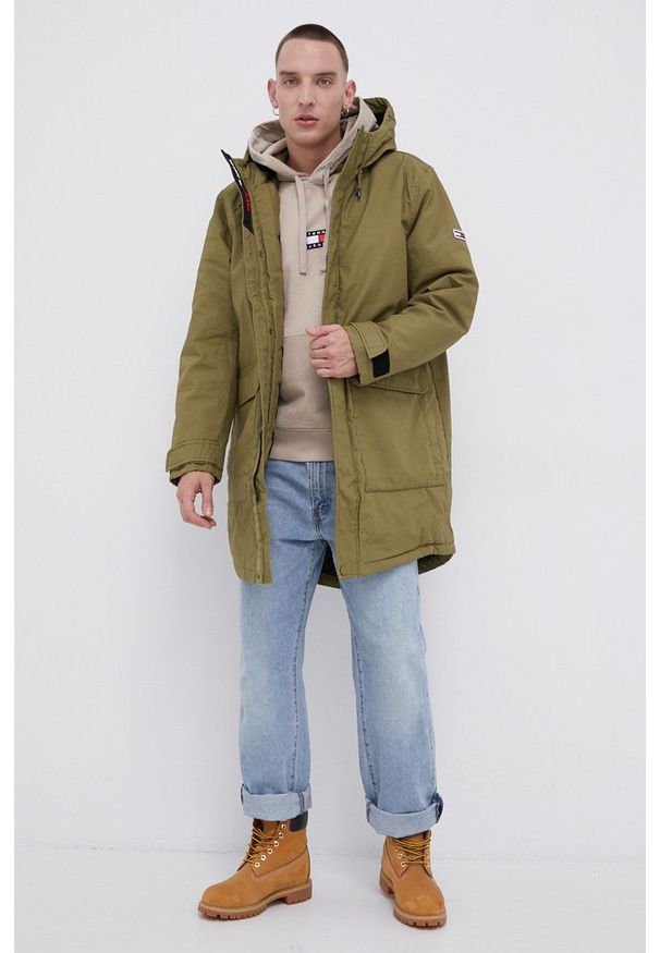 Tommy Jeans - Bluza bawełniana. Kolor: beżowy. Materiał: bawełna. Wzór: aplikacja