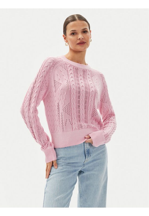 Guess Sweter W4YR11 Z2BB0 Różowy Regular Fit. Kolor: różowy. Materiał: bawełna