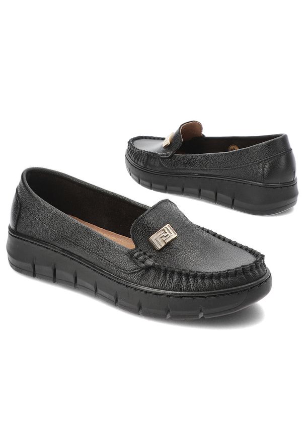 Czarne Półbuty Armodo Modne Obuwie Damskie Ze Skóry Naturalnej. Okazja: na co dzień. Zapięcie: klamry. Kolor: czarny. Materiał: skóra. Szerokość cholewki: normalna. Styl: elegancki, casual