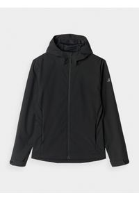 4f - Kurtka softshell wiatroodporna membrana 5000 męska - czarna. Typ kołnierza: kaptur. Kolor: czarny. Materiał: softshell. Technologia: Windstopper. Sezon: zima #1