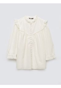 Big-Star - Bluzka damska bawełniana z rękawem 3/4 biała Bohna 100. Okazja: na spacer, na spotkanie biznesowe, do pracy. Typ kołnierza: kołnierzyk stójkowy, kołnierz z falbankami. Kolor: biały. Materiał: bawełna. Wzór: ażurowy, haft, aplikacja. Styl: biznesowy, elegancki, boho #1