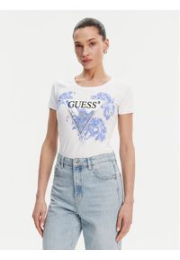 Guess T-Shirt W5GI08 J1314 Biały Slim Fit. Kolor: biały. Materiał: bawełna