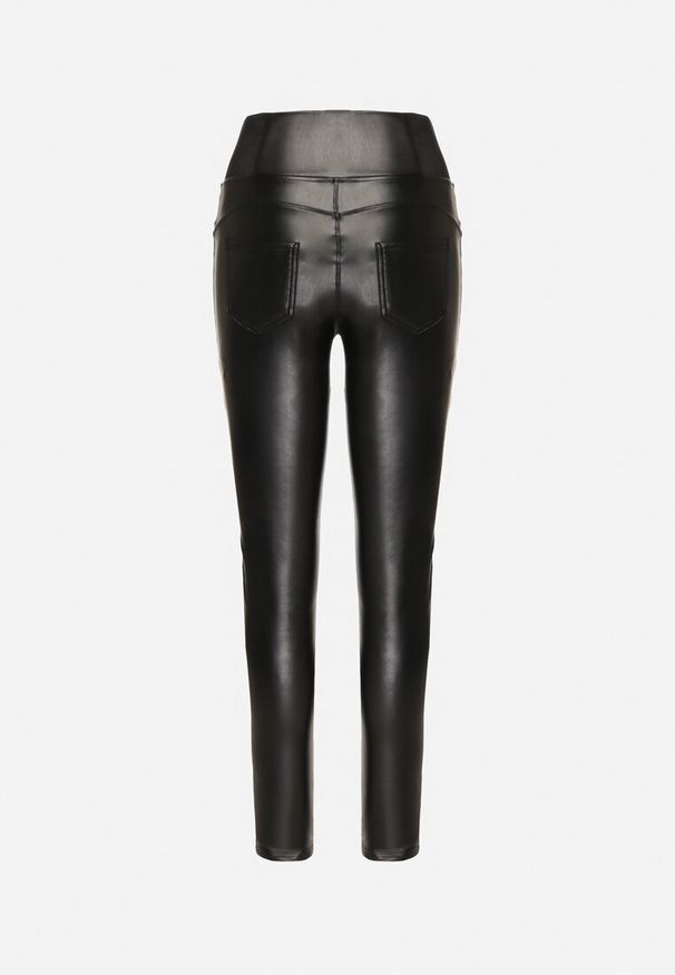 Born2be - Czarne Ocieplane Legginsy z Ekoskóry z Wysokim Stanem Feliora. Okazja: na co dzień. Stan: podwyższony. Kolor: czarny. Materiał: satyna. Styl: elegancki, wizytowy, casual