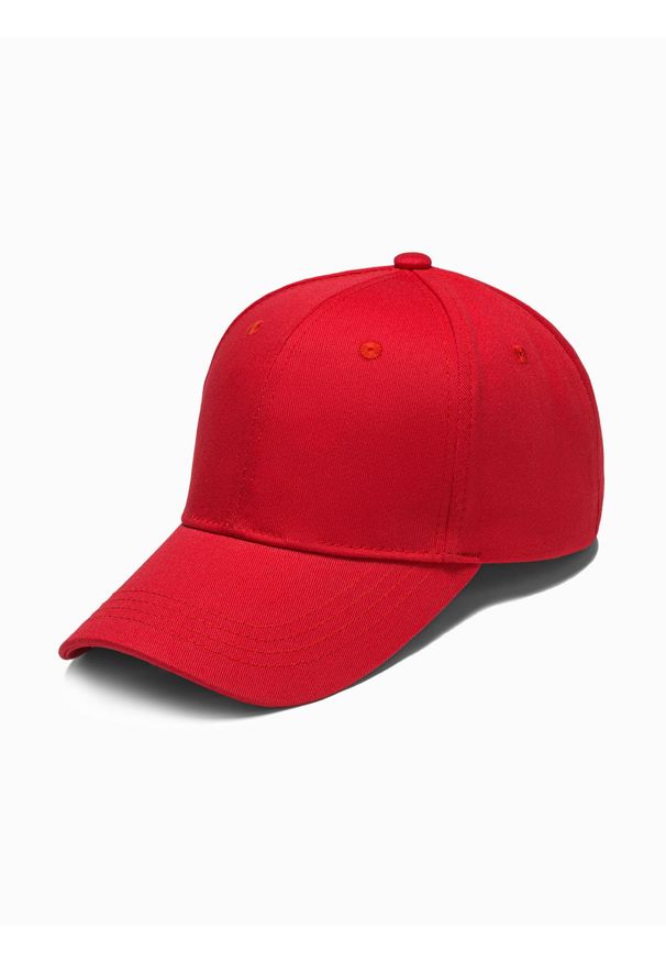 Ombre Clothing - Czapka męska z daszkiem H086 - czerwona - uniwersalny. Kolor: czerwony. Materiał: bawełna. Styl: klasyczny