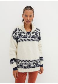 bonprix - Sweter w norweski wzór, z domieszką wełny. Kolor: beżowy. Materiał: wełna