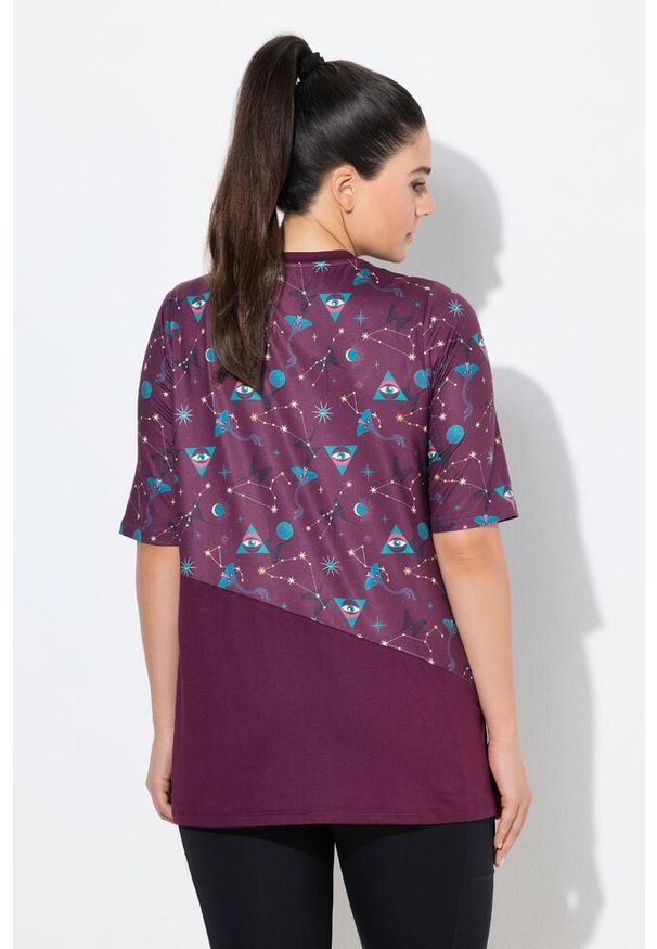 ULLA POPKEN - Damskie Bluzka funkcyjna krój trapezowy okrągły dekolt rękaw 1/2 z recyklingu. Kolekcja: plus size. Kolor: fioletowy. Materiał: poliester, materiał, elastan