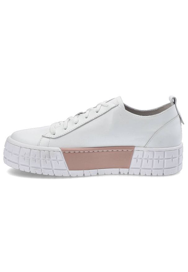 Białe Sneakersy Nessi Damskie Stylowe Obuwie. Okazja: na uczelnię, do pracy. Kolor: biały. Materiał: skóra. Szerokość cholewki: normalna. Obcas: na obcasie. Styl: elegancki. Wysokość obcasa: średni