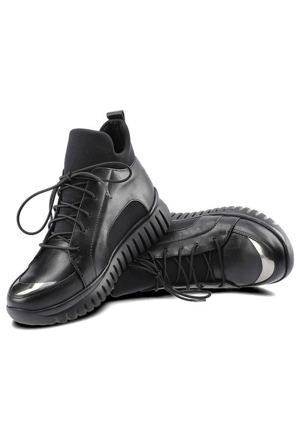 Czarne Sneakersy Damskie Artiker Wygodne Półbuty. Kolor: czarny. Materiał: skóra, materiał. Szerokość cholewki: normalna. Obcas: na platformie. Styl: sportowy