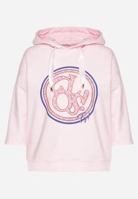 Born2be - Jasnoróżowa Bluza z Kapturem i Rękawami 3/4 Zdobiona Nadrukiem Saniriora. Typ kołnierza: kaptur. Kolor: różowy. Materiał: jeans. Wzór: aplikacja, nadruk. Styl: klasyczny, elegancki #7