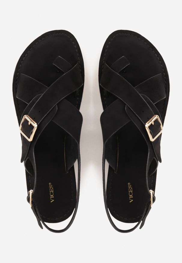 Renee - Czarne Sandały Japonki VICES z Ozdobnym Paskiem i Klamrą Vendan. Okazja: na co dzień. Zapięcie: klamry. Kolor: czarny. Materiał: jeans. Sezon: lato. Styl: casual, elegancki