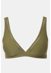 ULLA POPKEN - Damski Top bikini miękkie miseczki błyszczące obszycie dekolt w serek. Kolekcja: plus size. Kolor: zielony. Materiał: elastan, poliamid, materiał