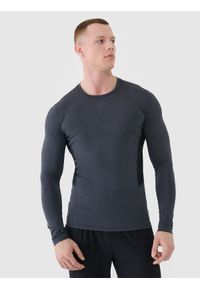 4f - 4F Longsleeve treningowy szybkoschnący męski - szary S. Kolor: szary. Materiał: dzianina, włókno, syntetyk, materiał, elastan. Długość rękawa: długi rękaw. Długość: długie. Wzór: gładki, ze splotem, jednolity. Sport: fitness