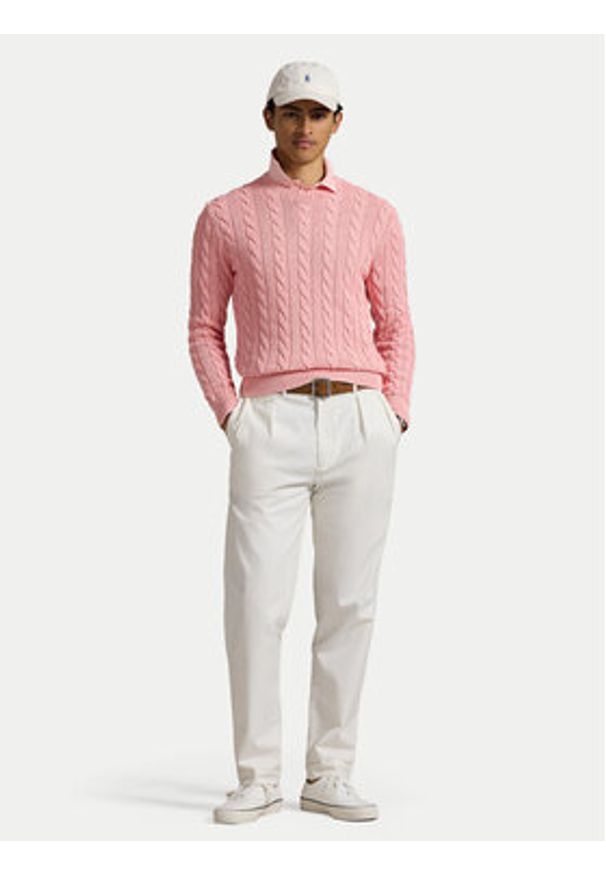 Polo Ralph Lauren Sweter 710965867004 Różowy Regular Fit. Typ kołnierza: polo. Kolor: różowy. Materiał: bawełna