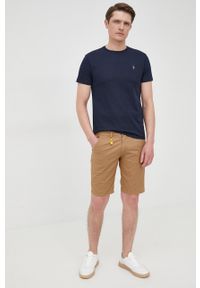 Polo Ralph Lauren t-shirt męski kolor granatowy gładki. Typ kołnierza: polo. Kolor: niebieski. Materiał: poliester. Wzór: gładki
