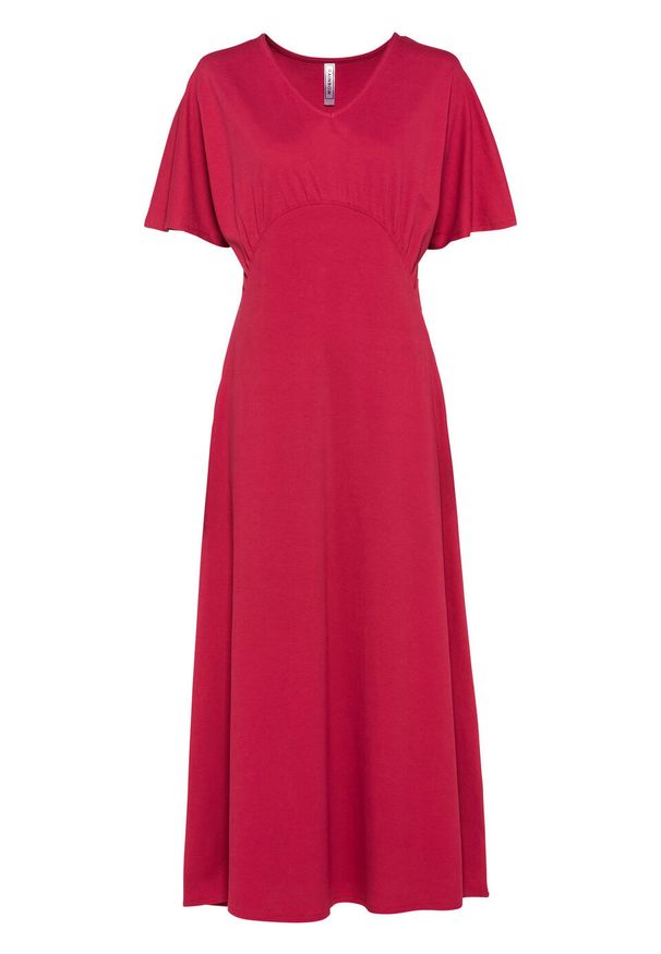 Długa sukienka o strukturze waflowej pique bonprix czerwień granatu. Kolor: czerwony. Długość: maxi