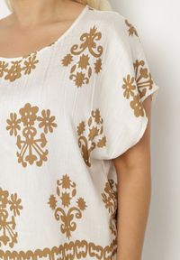 Born2be - Jasnobeżowa Bluzka z Wiskozy we Wzór w Stylu Boho Lunaseia. Okazja: na co dzień. Kolor: beżowy. Materiał: wiskoza. Styl: boho #6