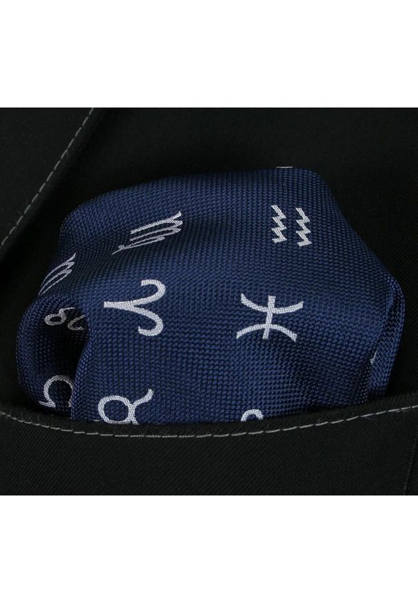 Elegancka Poszetka Męska Alties - Znaki Zodiaku. Kolor: niebieski. Materiał: mikrofibra