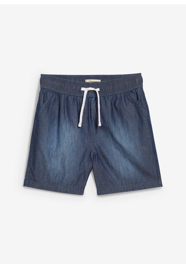 bonprix - Szorty dżinsowe z gumką w talii, Regular Fit, z bawełny organicznej. Kolor: niebieski. Sezon: lato