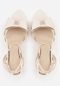 Renee - Beżowe Sandały na Szpilce VICES Ozdobione z Przodu Kokardką Sparkle. Zapięcie: sprzączka. Kolor: beżowy. Materiał: satyna, tiul. Wzór: aplikacja. Obcas: na szpilce #4