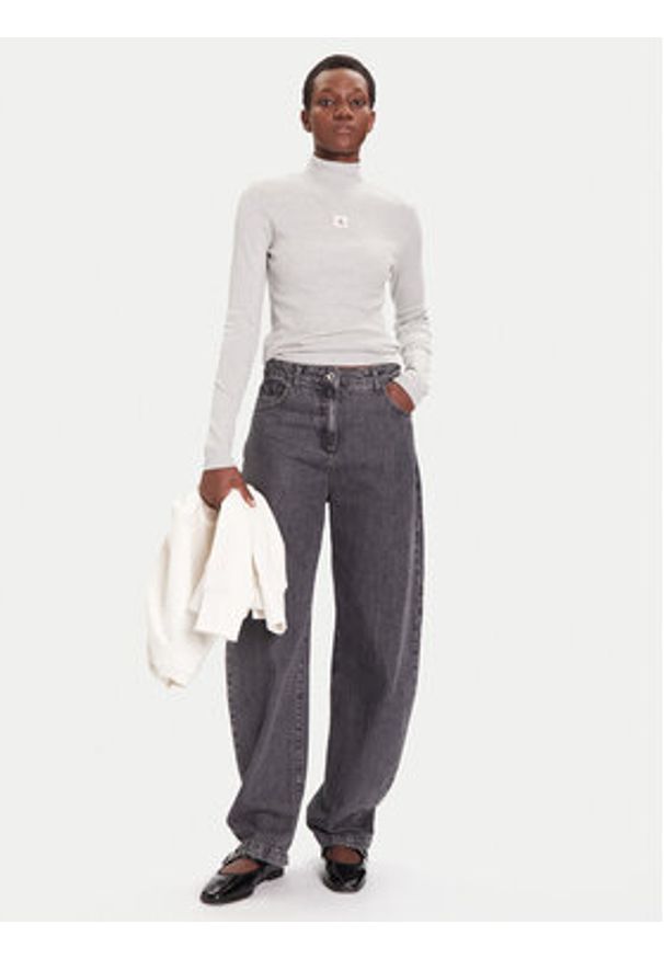 Calvin Klein Jeans Golf LV047D203G Szary Slim Fit. Typ kołnierza: golf. Kolor: szary. Materiał: bawełna