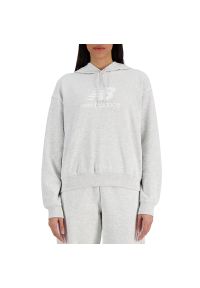 Bluza New Balance WT41504AHH - szara. Okazja: na co dzień. Kolor: szary. Materiał: dresówka, bawełna, poliester, materiał, prążkowany. Wzór: napisy. Styl: klasyczny, casual
