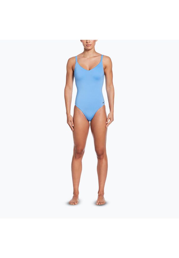 Strój pływacki jednoczęściowy damski Nike Essential V-Neck. Kolor: niebieski