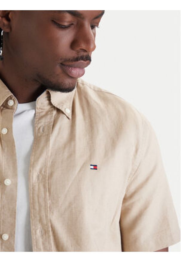 TOMMY HILFIGER - Tommy Hilfiger Koszula MW0MW42450 Beżowy Regular Fit. Kolor: beżowy. Materiał: len