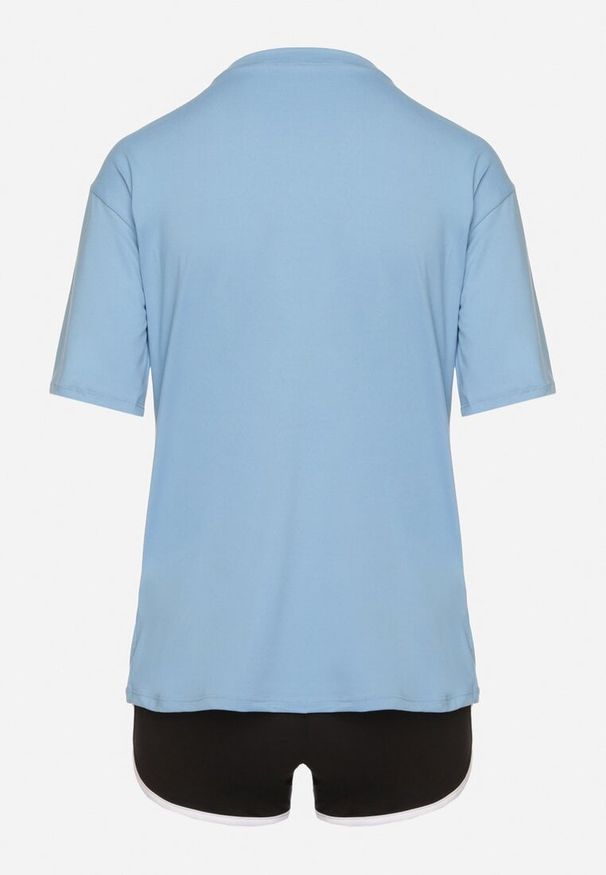 Born2be - Niebiesko-Czarny Komplet T-shirt z Nadrukiem i Szorty z Lamówką Aravonne. Kolor: niebieski. Materiał: materiał. Wzór: nadruk