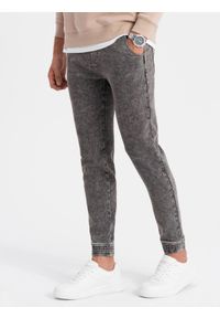 Ombre Clothing - Spodnie męskie marmurkowe jeansowe JOGGERY - szare V3 OM-PADJ-0133 - XXL. Kolor: szary. Materiał: jeans #3