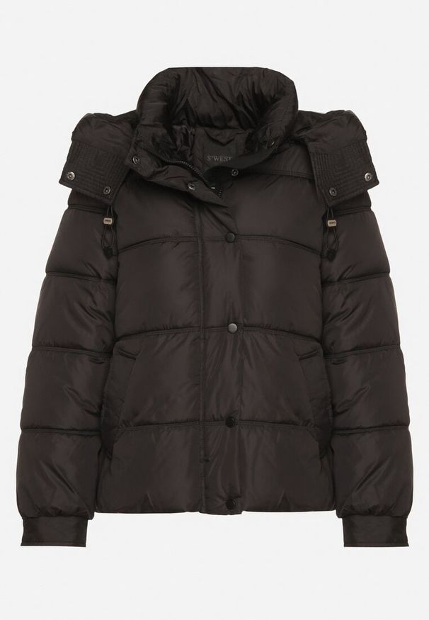 Born2be - Czarna Kurtka Puffer o Fasonie Oversize z Kapturem i Naszywką Azirva. Okazja: na co dzień. Typ kołnierza: kaptur. Kolor: czarny. Materiał: dzianina. Wzór: aplikacja. Styl: sportowy, casual