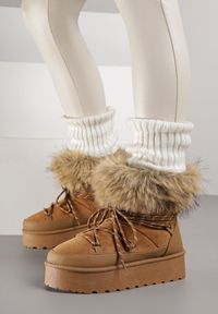 Born2be - Brązowe Śniegowce na Grubej Podeszwie z Futerkiem Tesila. Okazja: na co dzień. Kolor: brązowy. Materiał: futro. Styl: casual #5