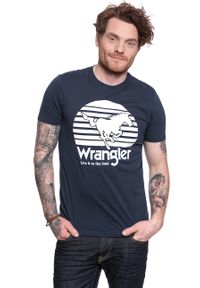 Wrangler - WRANGLER T SHIRT SS HORSE TEE DARK NAVY W7G1D3XAE. Wzór: nadruk