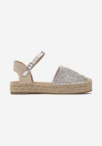 Renee - Srebrne Ażurowe Espadryle na Grubej Podeszwie z Plecionki Avelvia. Kolor: srebrny. Wzór: ażurowy. Styl: boho, wakacyjny #5