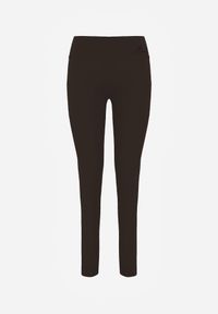 Renee - Brązowe Legginsy Basic z Modelującą Wstawką w Pasie Liacan. Okazja: na co dzień. Kolor: brązowy. Długość: krótkie. Styl: casual #8