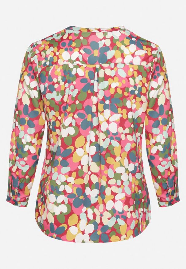 Born2be - Różowo-Niebieska Koszula w Akwarelowe Kwiatki z Dekoltem na Guziki Smexina. Kolor: różowy. Wzór: kwiaty