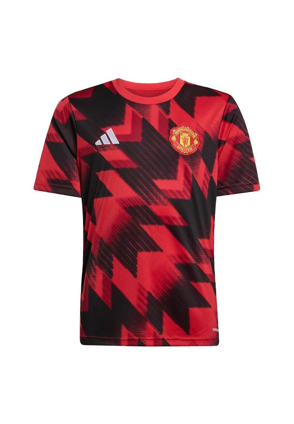 Adidas - Koszulka przedmeczowa dla dzieci Manchester United 25/26. Kolor: czerwony. Sport: piłka nożna