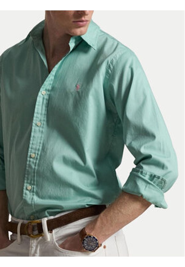 Polo Ralph Lauren Koszula 710B20512008 Zielony Custom Fit. Typ kołnierza: polo. Kolor: zielony. Materiał: bawełna