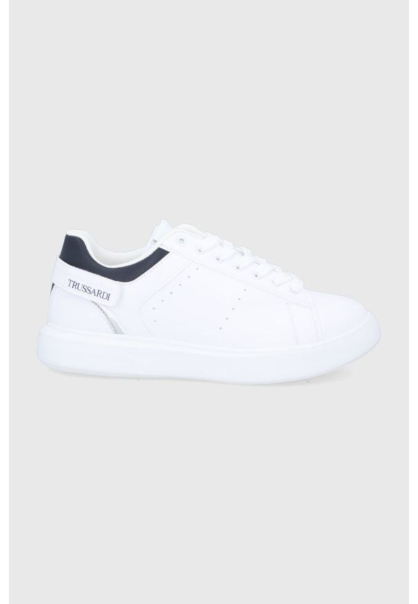 Trussardi Jeans - Trussardi buty kolor biały. Nosek buta: okrągły. Zapięcie: sznurówki. Kolor: biały. Materiał: guma