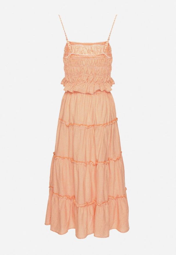 Born2be - Pomarańczowy Bawełniany Komplet w Kratkę Vichy Spódnica i Top Frolira. Kolor: pomarańczowy. Materiał: bawełna. Wzór: kratka