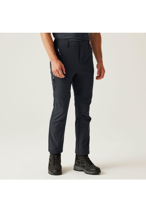 Regatta - Męskie spodnie Highton Zip Off. Kolor: szary, fioletowy, wielokolorowy. Materiał: materiał. Sport: turystyka piesza