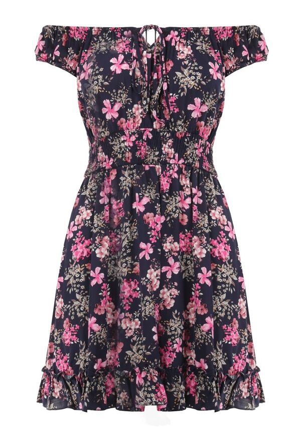 Born2be - Granatowy Kombinezon z Wiskozy Fimo. Kolor: niebieski. Materiał: wiskoza. Długość rękawa: krótki rękaw. Długość: krótkie. Wzór: kwiaty, aplikacja. Sezon: lato