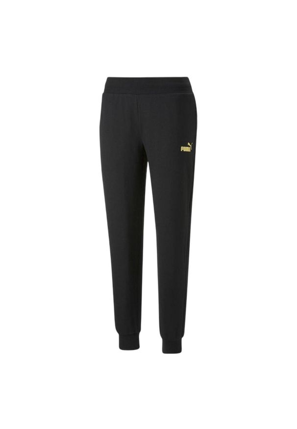 Puma - Spodnie Do Biegania Damskie Essentials+ Metaliczne. Kolor: czarny