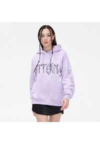 Cropp - Fioletowa bluza z kapturem oversize - Fioletowy. Typ kołnierza: kaptur. Kolor: fioletowy. Materiał: bawełna, dzianina. Wzór: nadruk #1